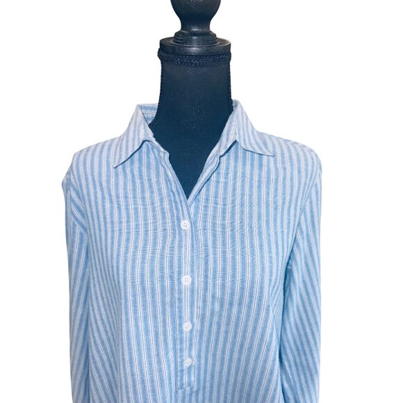 Jade Melogy Chambray Blue White Striped Jade XL Button-Up Long Sleeve Casual Top - Picture 2 of 10